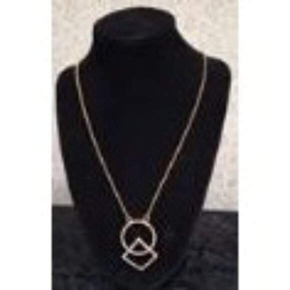 J. Crew Gold Tone Pave' Crystal Circle and Square Earring and Necklace Set-Excel - Picture 2 of 5